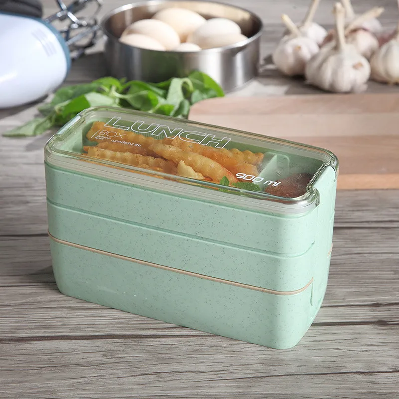 3 слоя пшеничной соломы Ланч-бокс здоровый материал Bento коробки микроволновая посуда герметичный контейнер для хранения еды коробка для еды