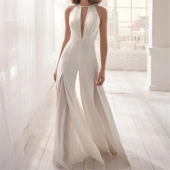 

Women High Cut Jumpsuit Clubwear Playsuit Ladies Bodycon Party Jumpsuit Backless Fashion White V-neck Holiday Formal Long Pants