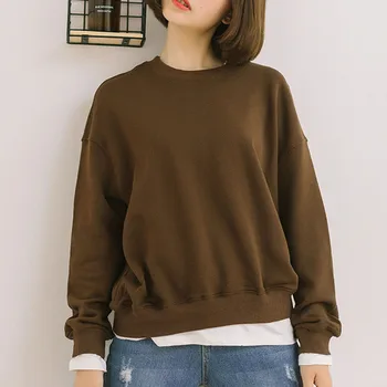 

2020 Womens Long Sleeve Hoodie Fake Two Piece Sweatshirt Patchwork Loose Pullover Tops Harajuku Oversized Sweatshirt