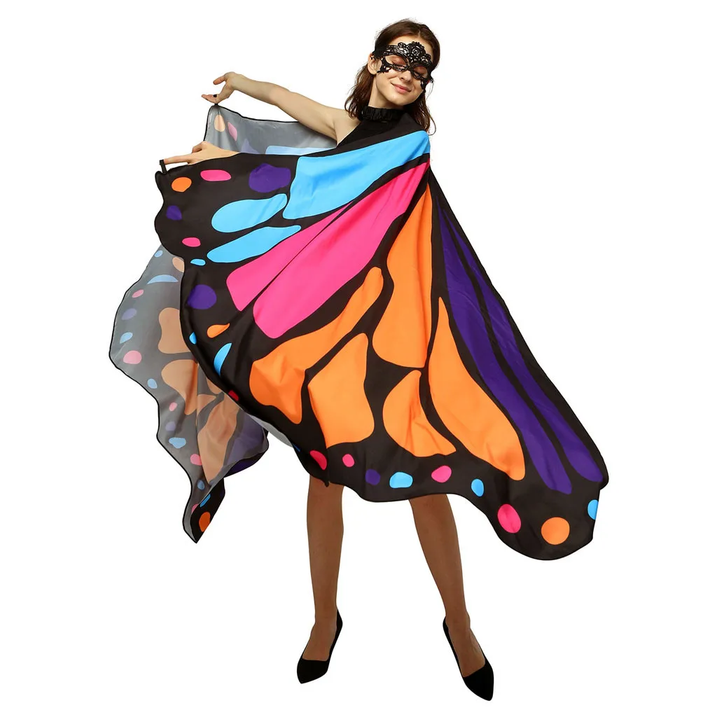 Радужный Цвет 3D Косплей бабочка крыло шаль полые длинные шарфы большая леди для женщин накидка костюм аксессуар шарф szalik damski# BA