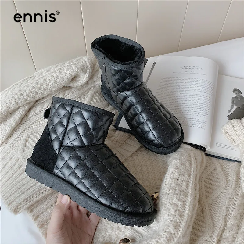 ENNIS/ г. Модные зимние ботинки женские ботильоны на плоской подошве с овечьим мехом женские водонепроницаемые плюшевые Ботинки теплая обувь большого размера A9300