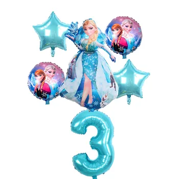 

6pcs Birthday Elsa Anna Princess Balloons Birthday Party Decoration 32 Inch Number blue Balloons Set High Quality