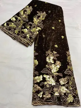 

(5yards/pc) soft African velvet lace fabric in coffee with wonderful sequins embroidery high quality for party dress HSF065