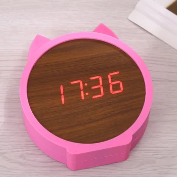 

LED Wooden Alarm Clocks Kid's Clock Cute Cat Silicone Clock Cartoon Calendar Perfection Voice Electronic Wooden Table