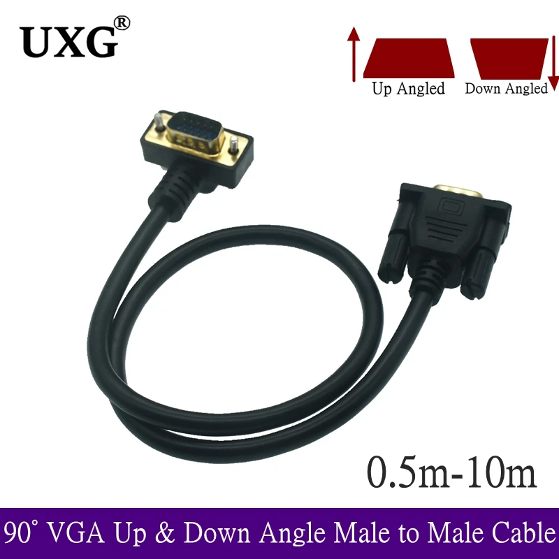 10M 5M 3M 0.5M 90 VGA Monitor Right Up Down Angle Male To Straight Male Adapter Cable for Projector Computer Monitor HDT
