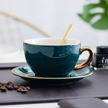 

European Tea Set Design Coffee Set Gold Painting Business Gift Ceramic Cup and Saucer for Breakfast Milk Cup Home Office Teacup