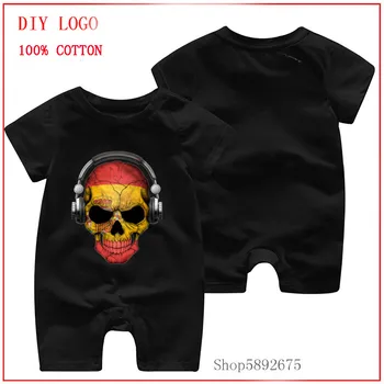 

100% Pure cotton and comfortable clothes Dark Skull Deejay with a Spanish Flag designed with short sleeved Newborn baby romper