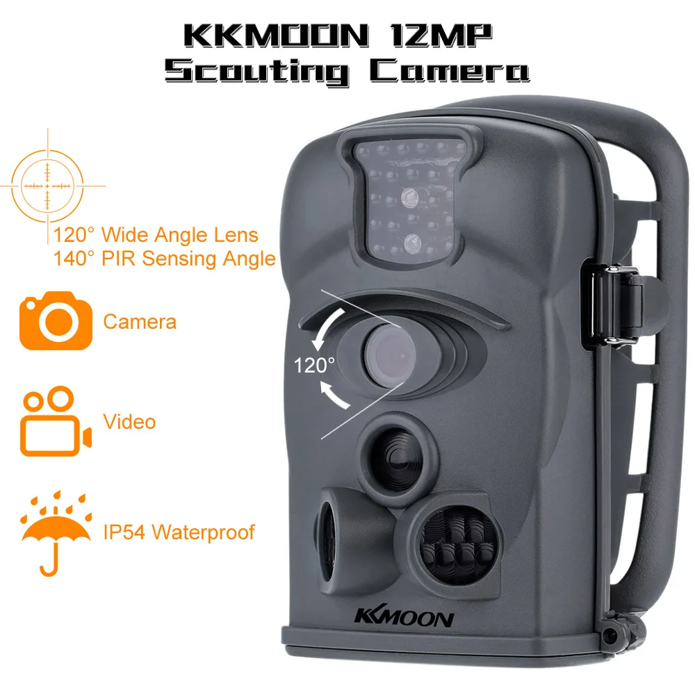 

KKmoon 12MP 720P 120 Wide Angle HD 850nm 24pcs IR Waterproof Game Camera Security Scouting Hunting Trail Camera with 8G SD Card
