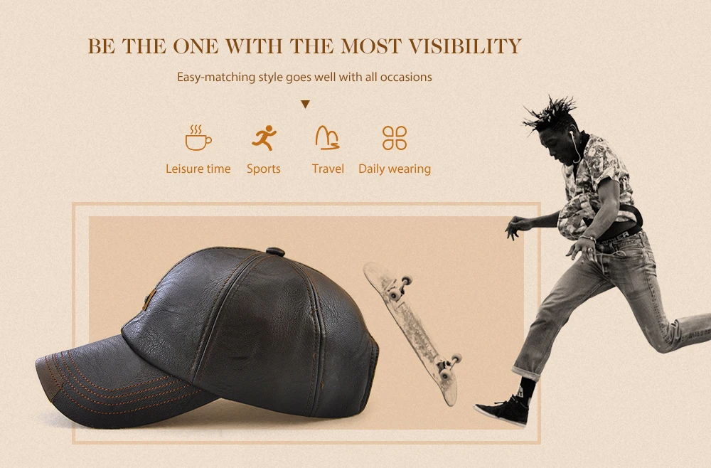 JAMONT Versatile Men Leather Baseball Cap