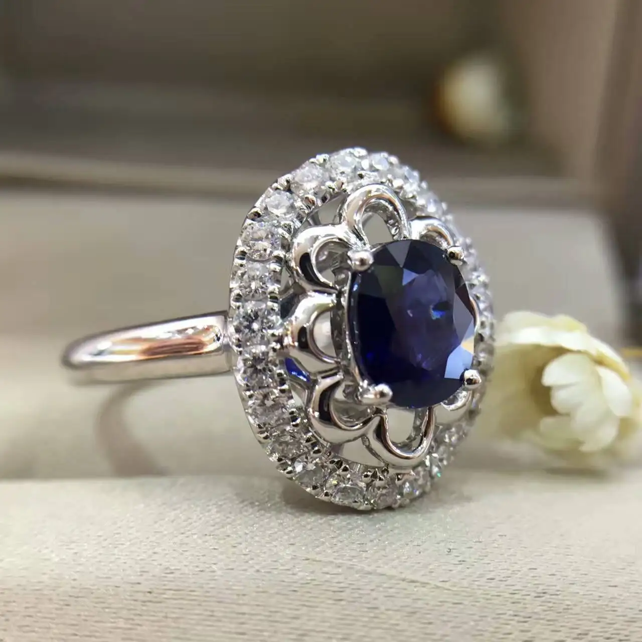 18K золото 1.055ct натуральный сапфир женское кольцо с 0.376ct Бриллиантовая установка Новое изысканное украшение на свадьбу обручальное кольцо