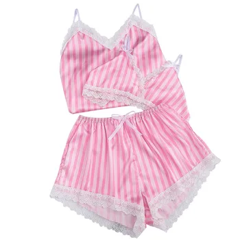 

Lace Satin Pajamas Sets Women Sexy Sleeveless Top Vest + Shorts Summer Lightweight Breathable Sleepwear Suits Home Nightwear