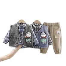 Ensemble de vêtements de printemps pour bébés garçons et filles, 3 pièces/ensemble, gilet, chemise et pantalon, vêtements de sport décontractés pour enfants, nouvelle collection