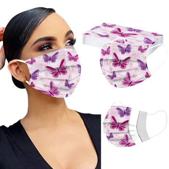 

50 Pcs Disposable Face Masks Adults Butterfly Printing 3 Layers Fashion Mouth Masks Mascarillas Protective Mask For Women Men