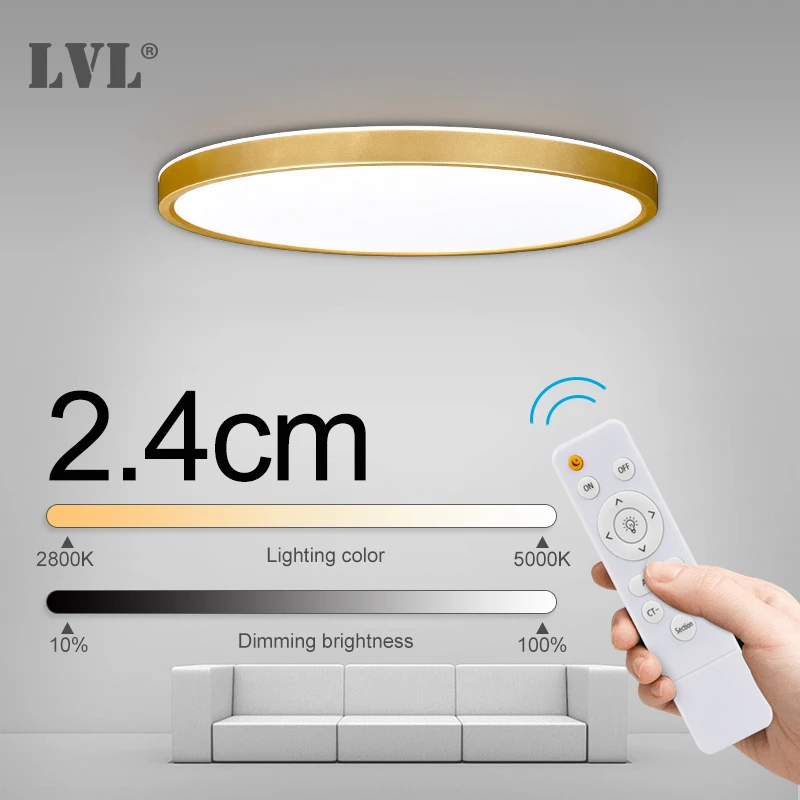 Modern Remote Control Led Ceiling Light Golden Wood Grain 24W 32W Bedroom Livingroom Kitchen