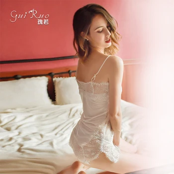 

2019 Wrapped Chest Underwear Slit Dress Sexy Lady Temptation Lace Large Size Sexy Lace Backless Nightdress