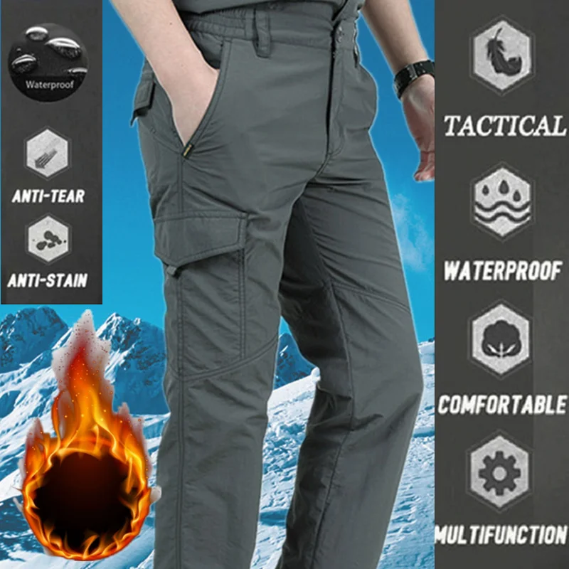 Pantalon cargo tactique hiver homme 2024 - Velours polaire - Chaud respirant pêche multi-poches