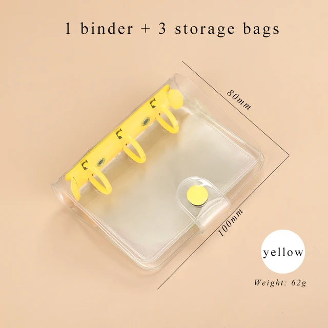 Cute Transparent Mini Loose-leaf Notebook Creative Portable Pocket Hand Book 3 Ring Binder Kawaii School Supplies Stationery Yellow shell