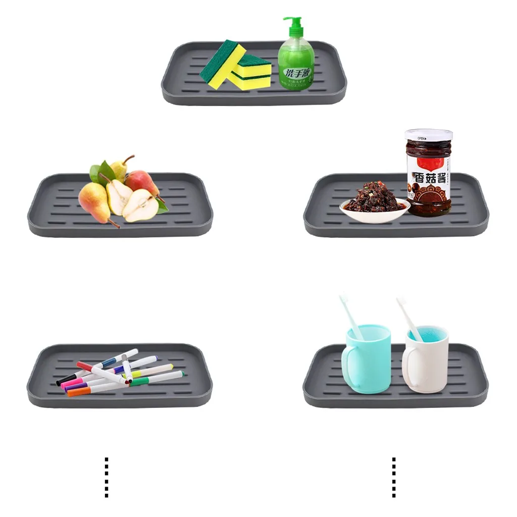 Bar Silicone Outflow Pad Drying Mat Dish Kitchen Thick Counter Deep Grooves Dry