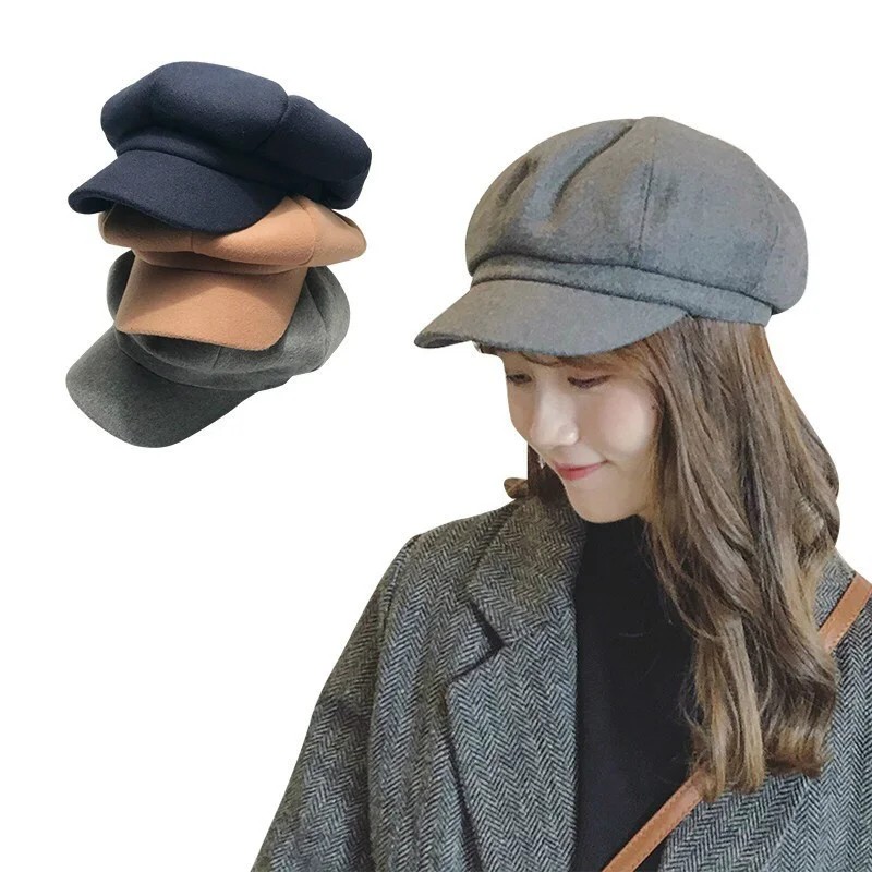Прямая, новинка, британский стиль, литературный берет, Повседневный, чистый цвет, тыква, восьмиугольная шапка, осень и зима, уличная шапка художника