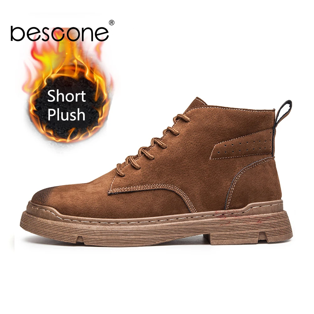 

BESCONE Mens Martin Ankle Boots with Warm Plush Fur Suede Leather Outdoor Motorcycle Winter Casual Sneaker Shoes for Man BK1