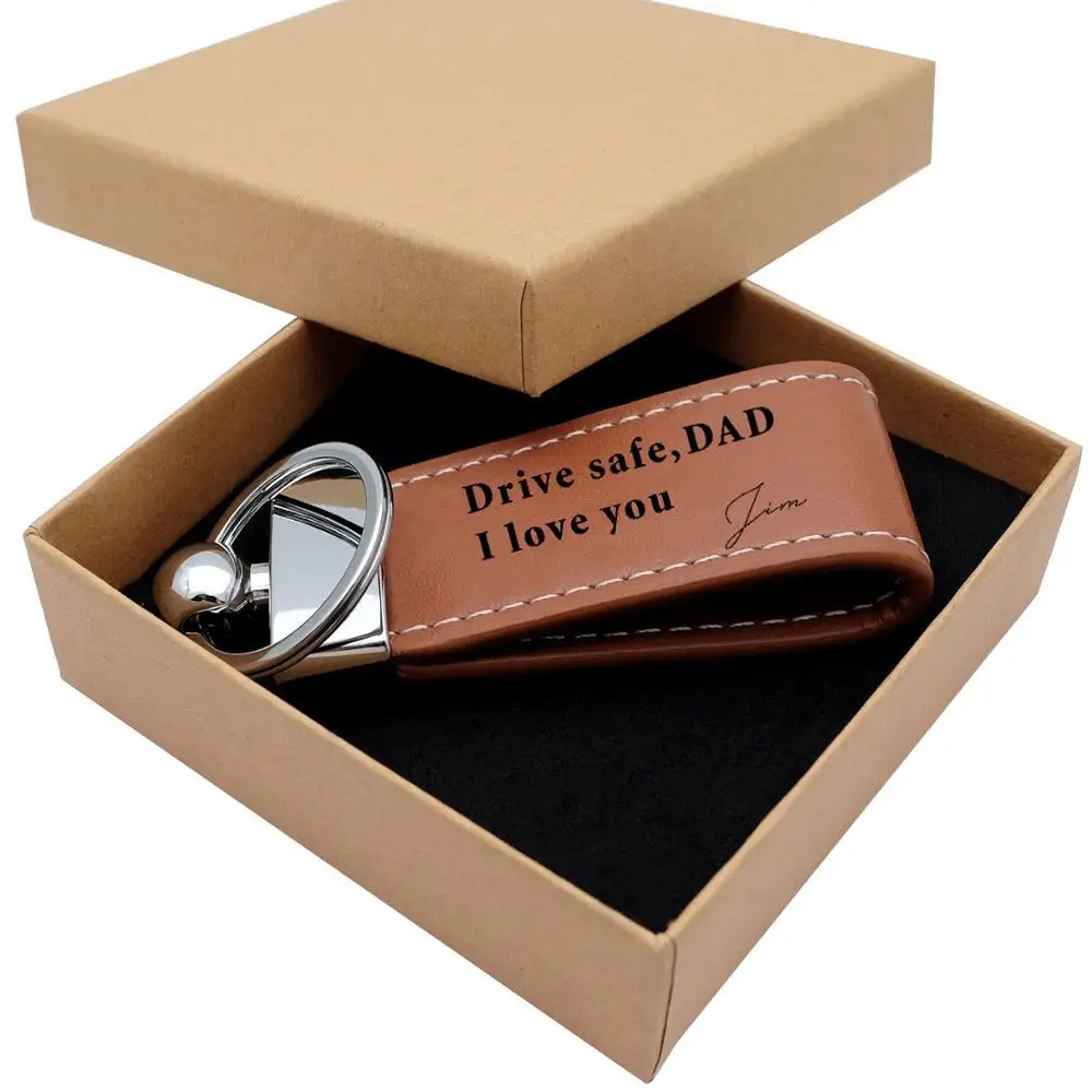 

Personalized Leather Keychain,Custom Engraved Text Keychain,Leather Keyring Personalized Gift for Dad Father's Day Gift