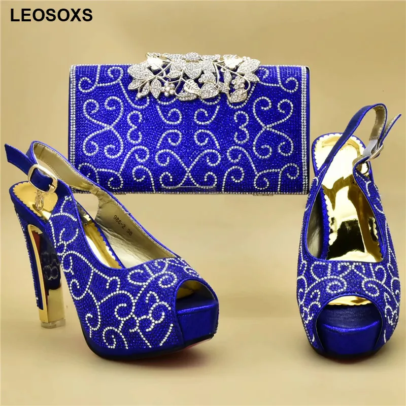 

2020 New Arrival Italian Shoes with Matching Bags High Quality Shoes and Bag Set African Sets in Heels Rhinestone Wedding Shoes