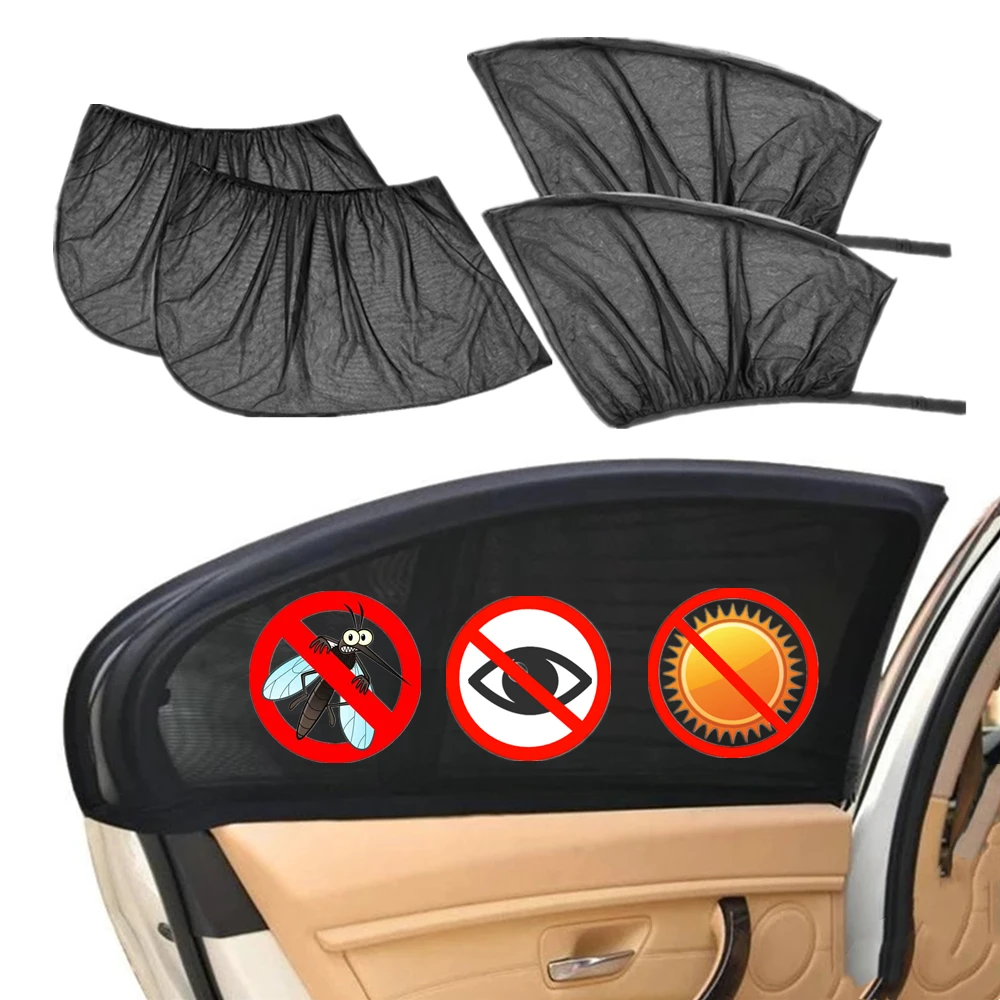 4pcs Car Sun Shade Side Window Sunshade Cover Uv Protection Curtain
