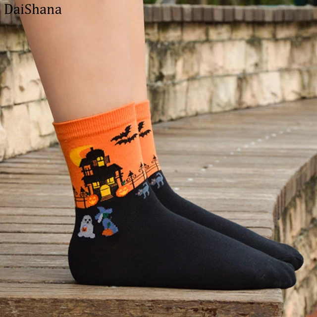 DaiShana-calcetines tobilleros de algodón para mujer, calcetín informal, con cabeza de calabaza, cálido, creativo, para fiesta de Halloween DaiShana-calcetines tobilleros de algodón para mujer, calcetín informal, con cabeza de calabaza, cálido, creativo, para fiesta de Halloween