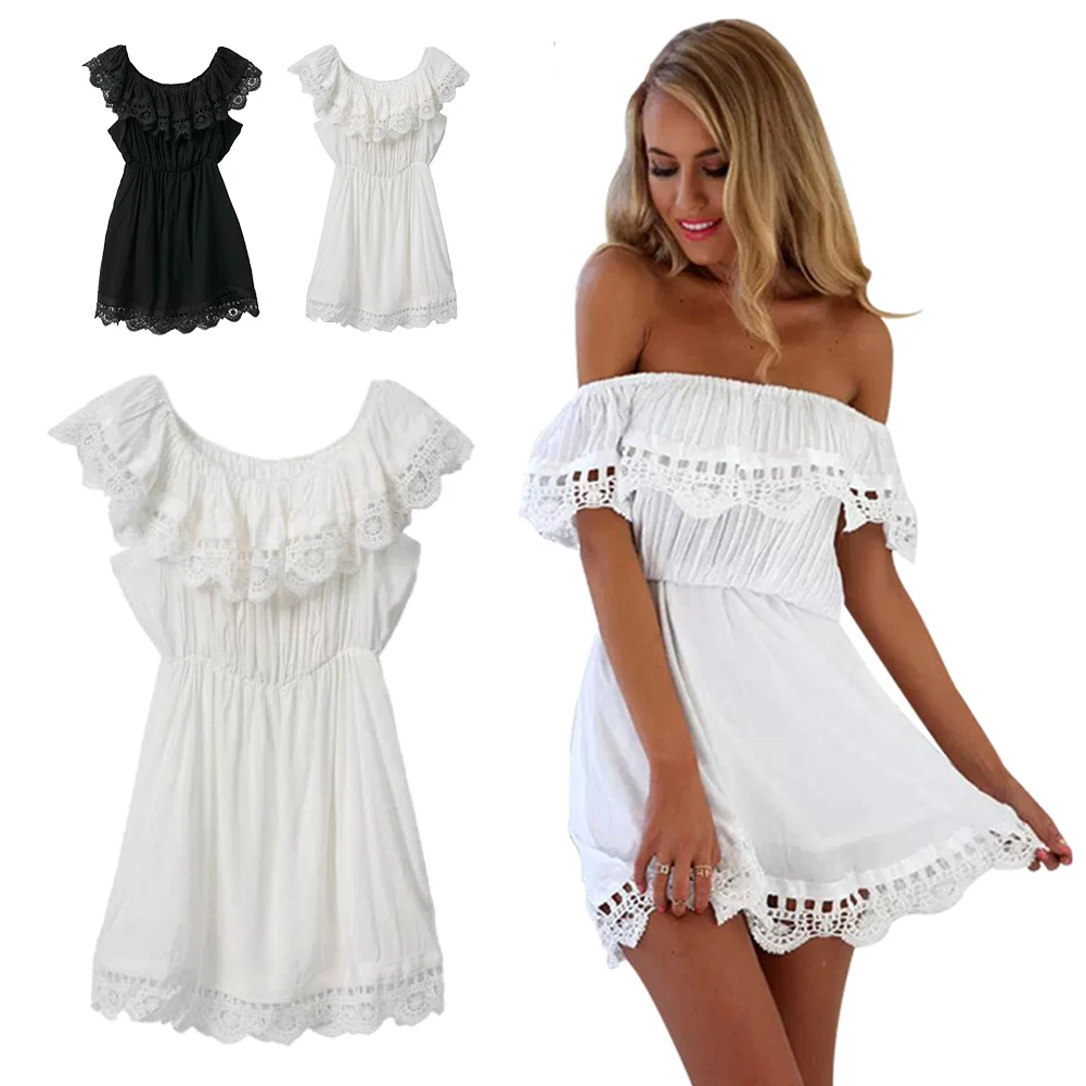 

Women Summer Lace Off Shoulder Sexy Dress Cocktail Party Backless Dresses Ladies Patchwork Dresses