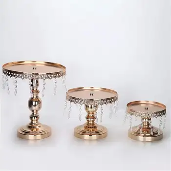 

3PCS/Set Wedding Gold Metal Tray Iron Party Cake Stand Props Table Ornaments Crystal Cake Plate Fruit Dessert Cake Food Tools