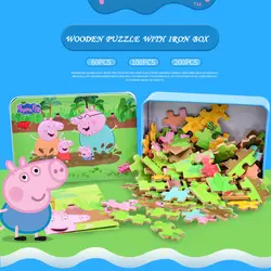 Игрушки-головоломки для детского сада Peppa Pig 60/100/200 шт. Деревянные головоломки с железной коробкой Подарки Развивающие игрушки для