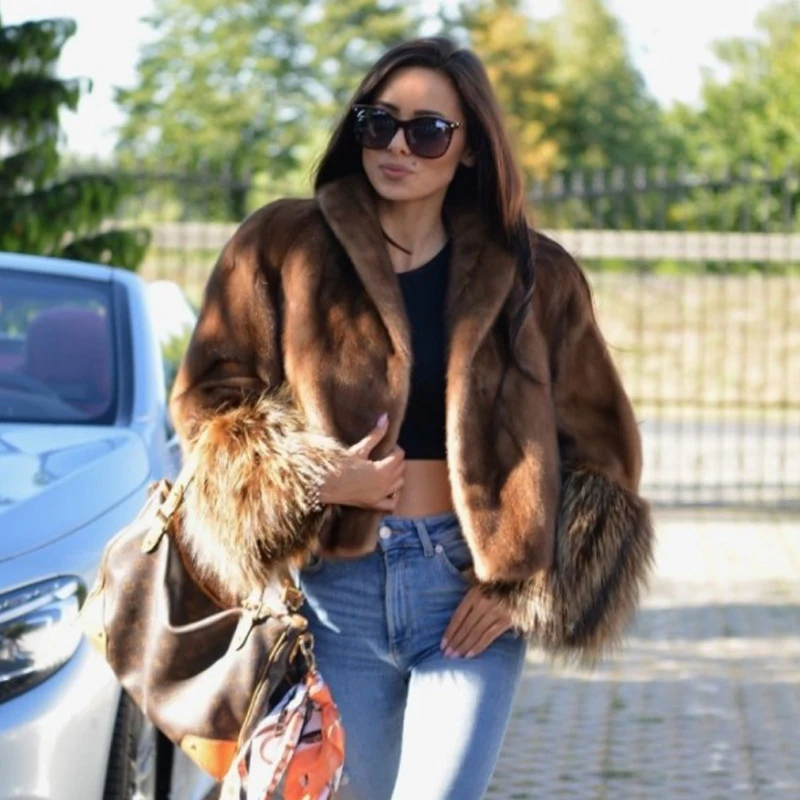 

TOPFUR Fashion Short Real Mink Fur Jacket With Raccoon Dog Fur Collar Warm Winter Overcoats Real Mink Fur Coats For Women