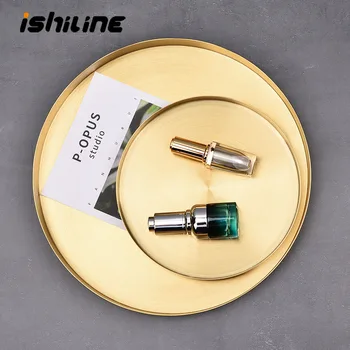 

Stainless Steel Storage Round Tray Nordic Style Light Luxury Wine Tray Cosmetic Jewelry Fruit Dinner Plate