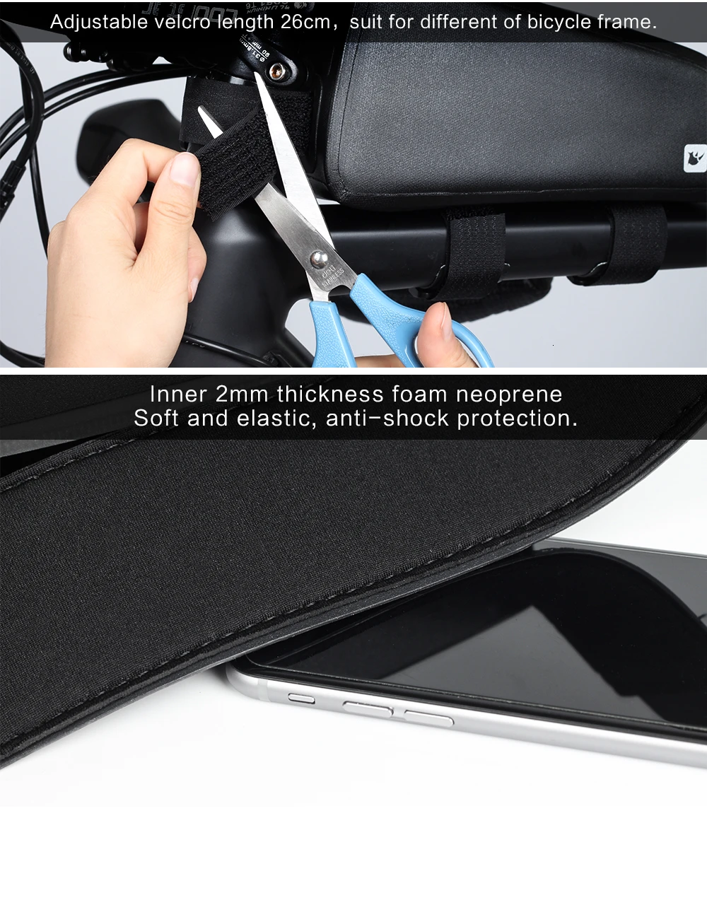 Rhinowal Bicycle Bags Waterproof Cycling Top Front Tube Frame Bag Large Capacity MTB Road Bicycle Pannier Black Bike Accessories (12)