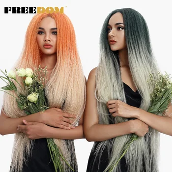 FREEDOM Synthetic Lace Wig Super Long 38 inch Braided Wigs For Black Women Natural Heat Resistant Green Wig Braiding Hair