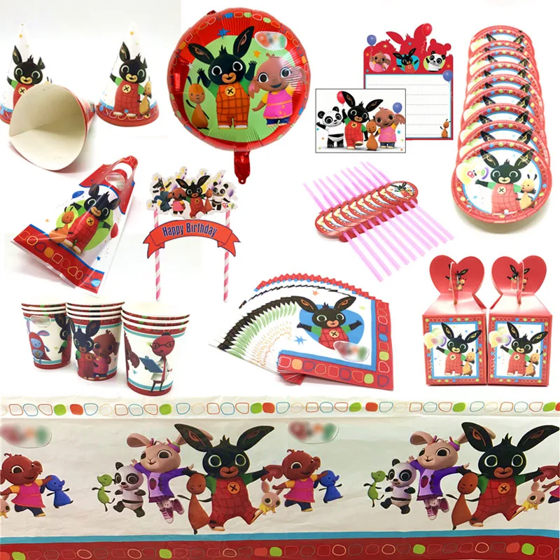 Mantel decorativo de fiesta de cumpleaños con temática de conejo, vaso de papel, plato de servilleta, vajilla de baby shower, regalo de conejo rojo