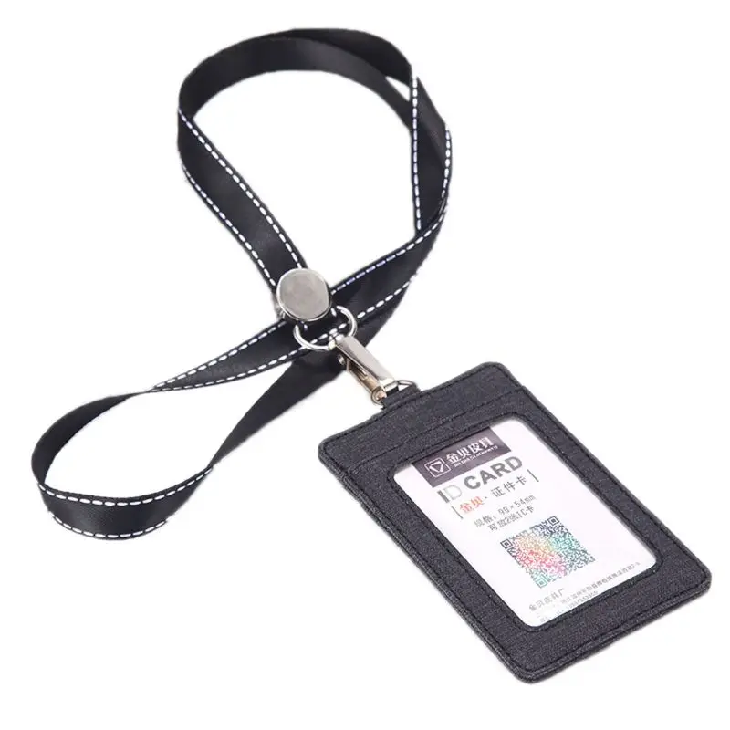Портативный кожаный кошелек для визитных карточек и кредитных карт, держатель значка, кошелек с ремешком - Цвет: BK1