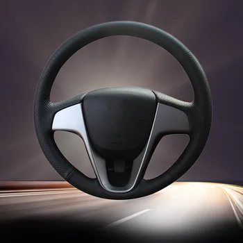

Car Braid On The Steering Wheel Cover for Hyundai Solaris (RU) 2010-2016 Verna 2010-2016 i20 2009-2015 Accent Hand-sewing Cover