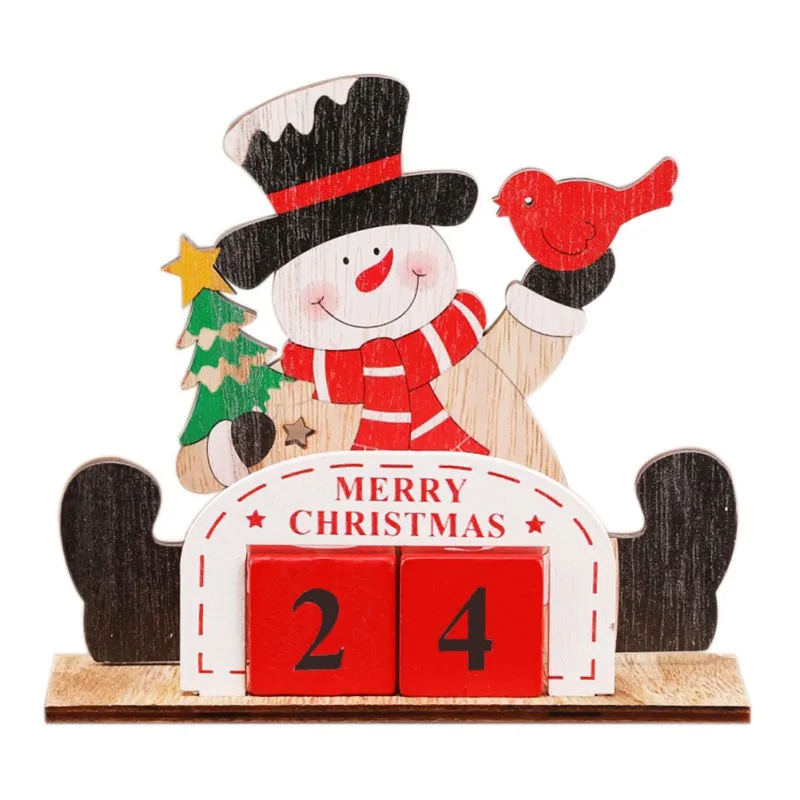 Christmas Advent Countdown Calendar Wooden Santa Claus Snowman Reindeer Pattern With Painted Blocks For Home New Year