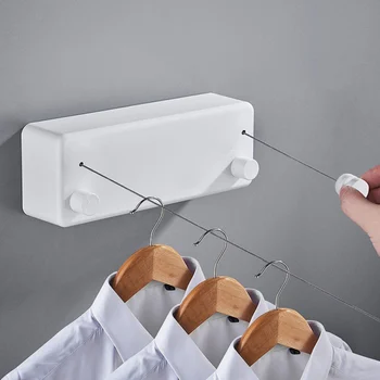 

Perforated Double-line Invisible Clothesline Balcony Bathroom Home Retractable Retractable Clothesline Hotel Clothes Rack Home1