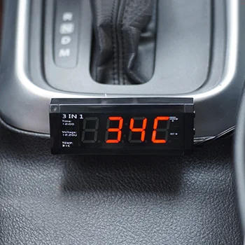 

3 In 1 Car Digital Red Blue Light Portable LCD Screen Universal Voltmeter Thermometer Electronic Clock With Adhesive Tape Mini