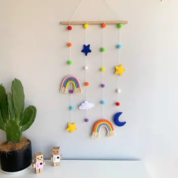 

INS Nordic Star Cloud Woven Rainbow Baby Hair Clips Holder Kids Girls Hairpin Storage Belt Photo Organizer Wall Hanging Ornament