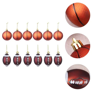 

12pcs Decorative Basketball Rugby Ball Pendant Creative Plastic Christmas Tree Pendant for Party Decor