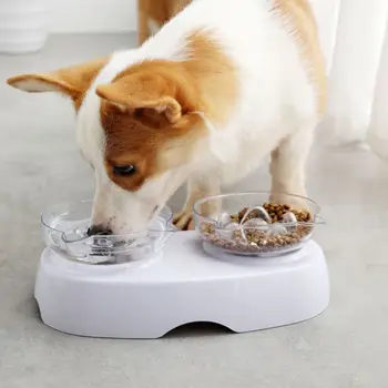 

Pet Transparent Double Bowl Neck Protection Dog Cat Anti-slip Feeder Food Bowls