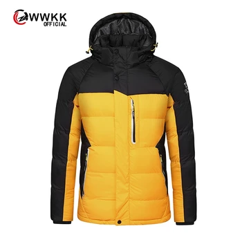 

WWKK Winter Down Coat Men Casual Fur Hooded Cotton Padding Mens Brand Windproof Waterproof Patchwork Windbreaker Jackets Male