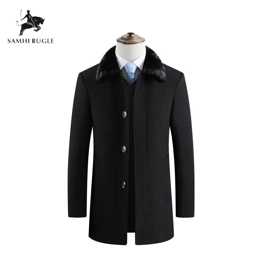 Black Fur collar Casaco Masculino Abrigo зимнее пальто мужское шерстяное пальто плотное шерстяное пальто для мужчин теплое пальто с меховым воротником куртки размера плюс M-4XL - Цвет: Black Fur collar