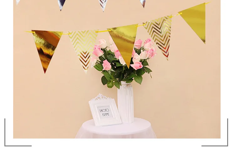 Europe And America Hot Sales Bronze Wave Pattern Pennants String Flag Birthday Party Decoration Hanging Flag Banner Wedding Latt