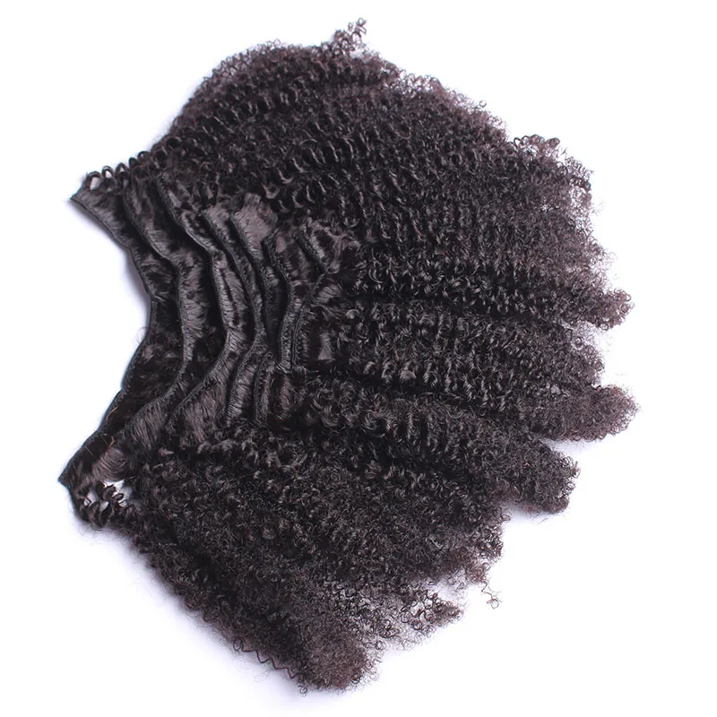 Tanie 4B 4C Afro perwersyjne kręcone włosy klip w doczepy z ludzkich włosów 7 sztuk 100% mongolski ludzki włos naturalny kolor klip Ins Remy włosy