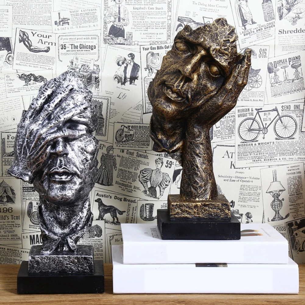 Resin Silence Is Gold Abstract Modern Sculpture Art Sculpture Statues Decoration Craft Figurine Ornament Home Office Decor