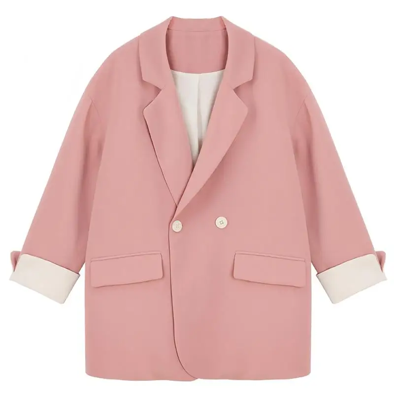 2019 spring and Autumn New Korean version net red pink Blazer coat women's double breasted loose casual chic suit | Женская одежда